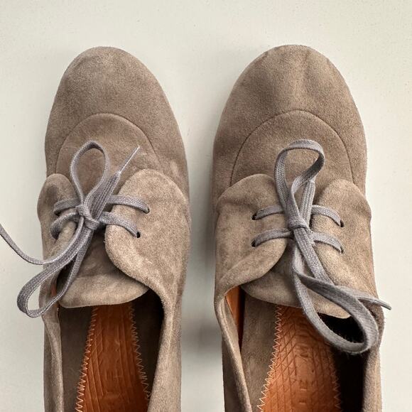 Chie Mihara Anthropologie Round Heeled Oxford Fawn Suede Pinup Shoes EU 38 US 7 - Picture 3 of 10